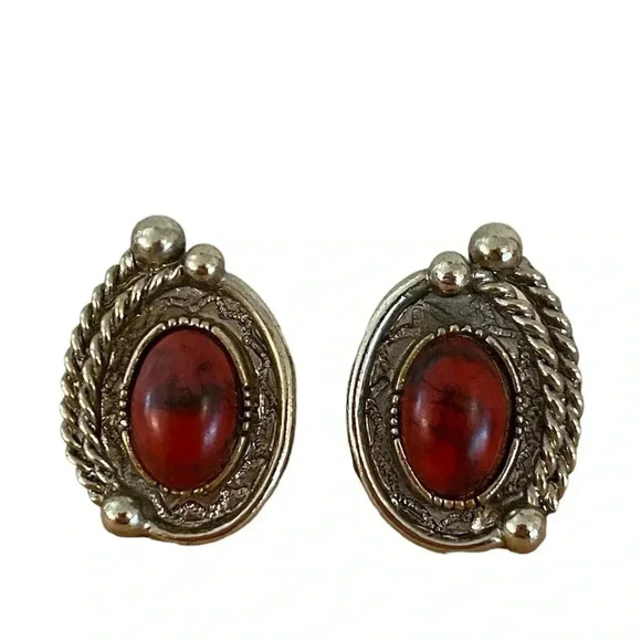 Art “Arthur Pepper” Signed Vintage Agate Gemstone Clip On Earrings - Picture 1 of 6